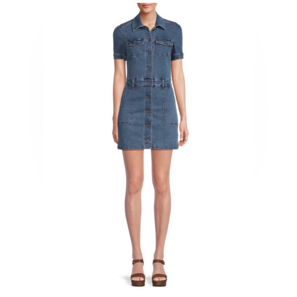 Habitual Blue Buttoned Mini Dress with Notched Collar